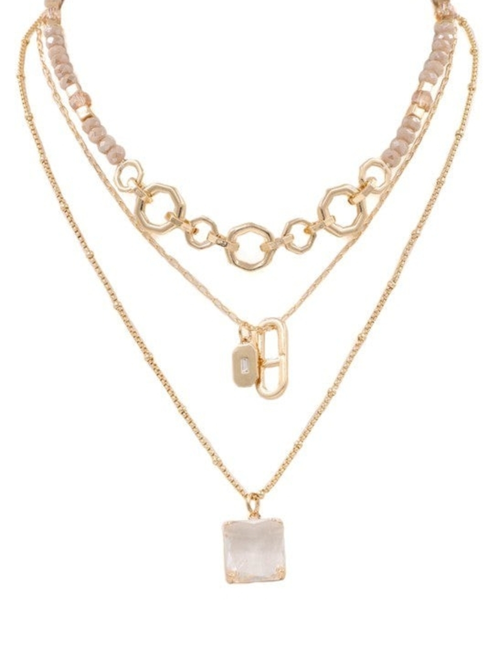 Square Pendant Triple Layered Necklace | NWOT